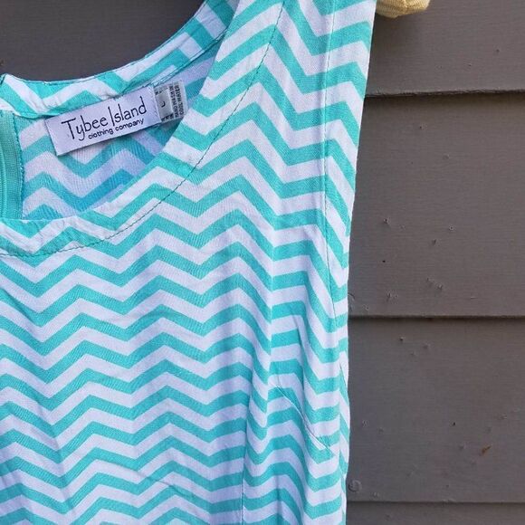 Tybee Island Clothing Co Blue White Chevron not quite Maxi Dress Large - Picture 5 of 9